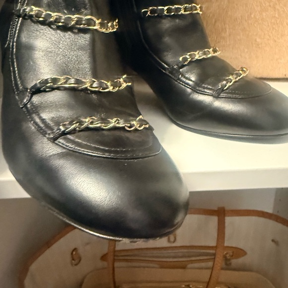 CHANEL Black Boots with Gold Chain Accents - Picture 6 of 8
